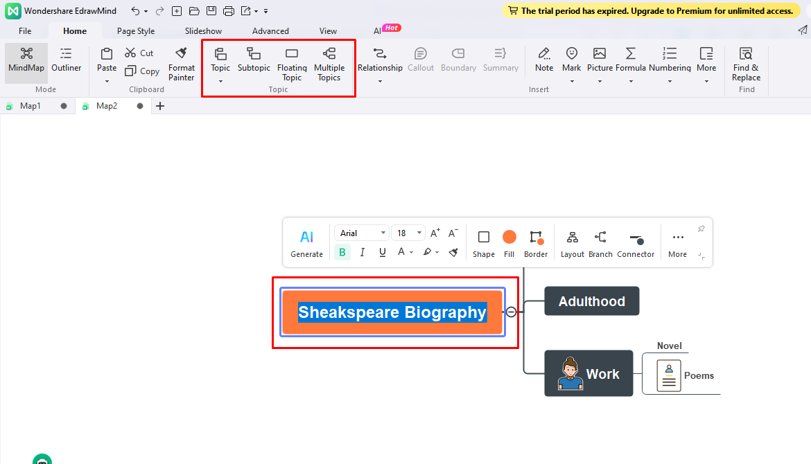 mind map create new map template step 2