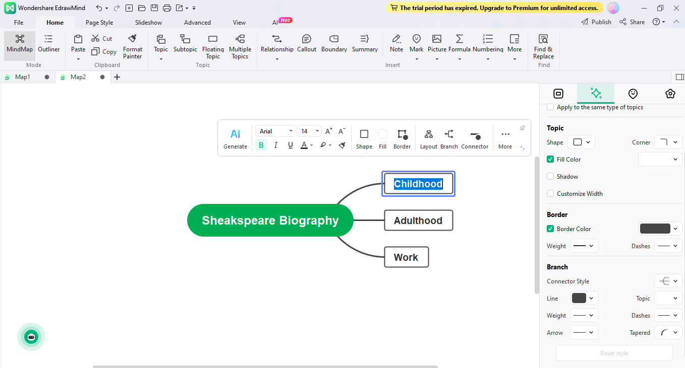 Mind Map Hauptthema Skizze Schritt 3