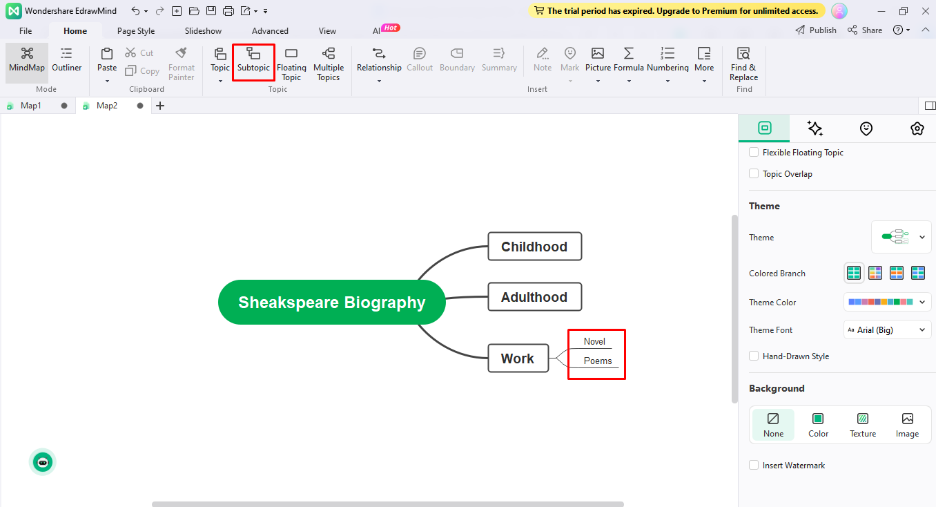 mind map sub topic template step 3