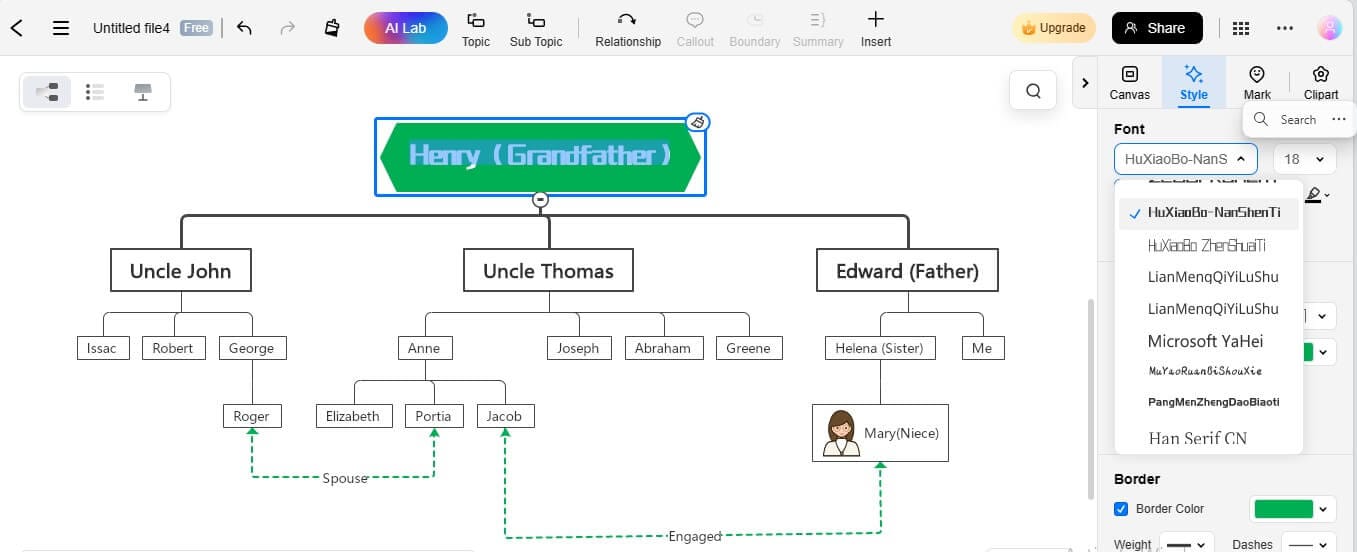 editar fuente edrawmind árbol genealógico