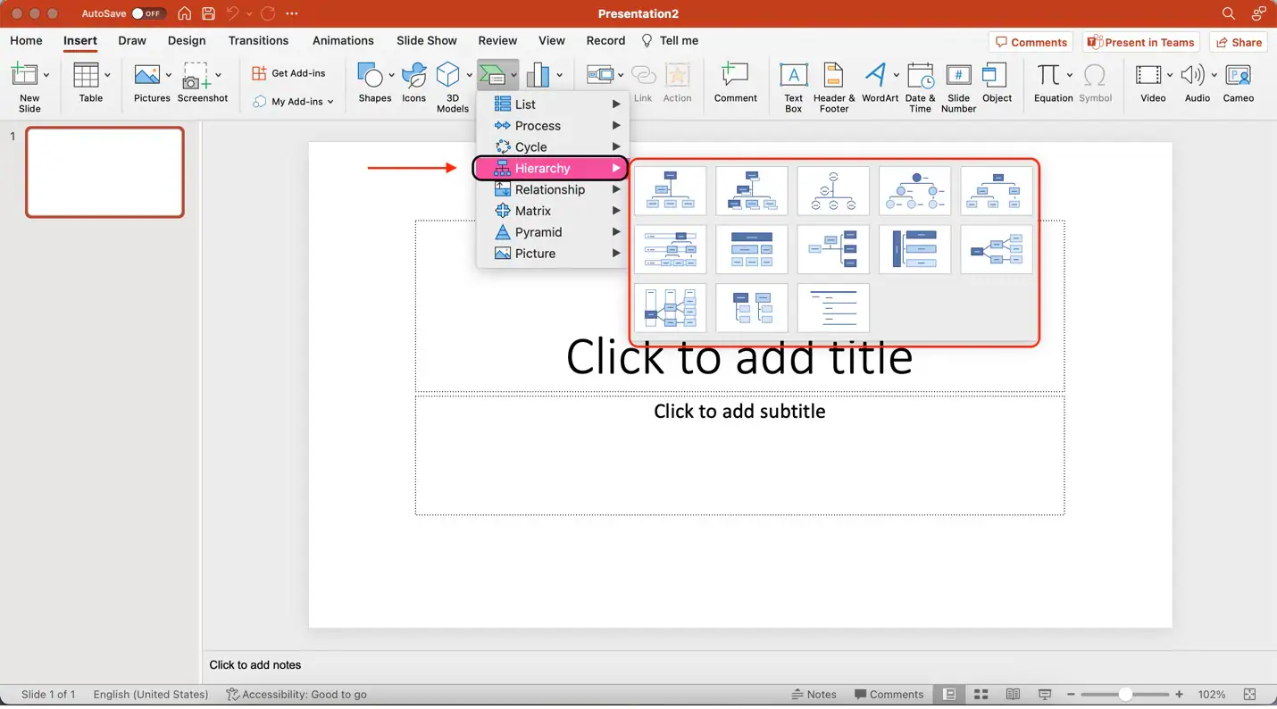 microsoft powerpoint smartart menü