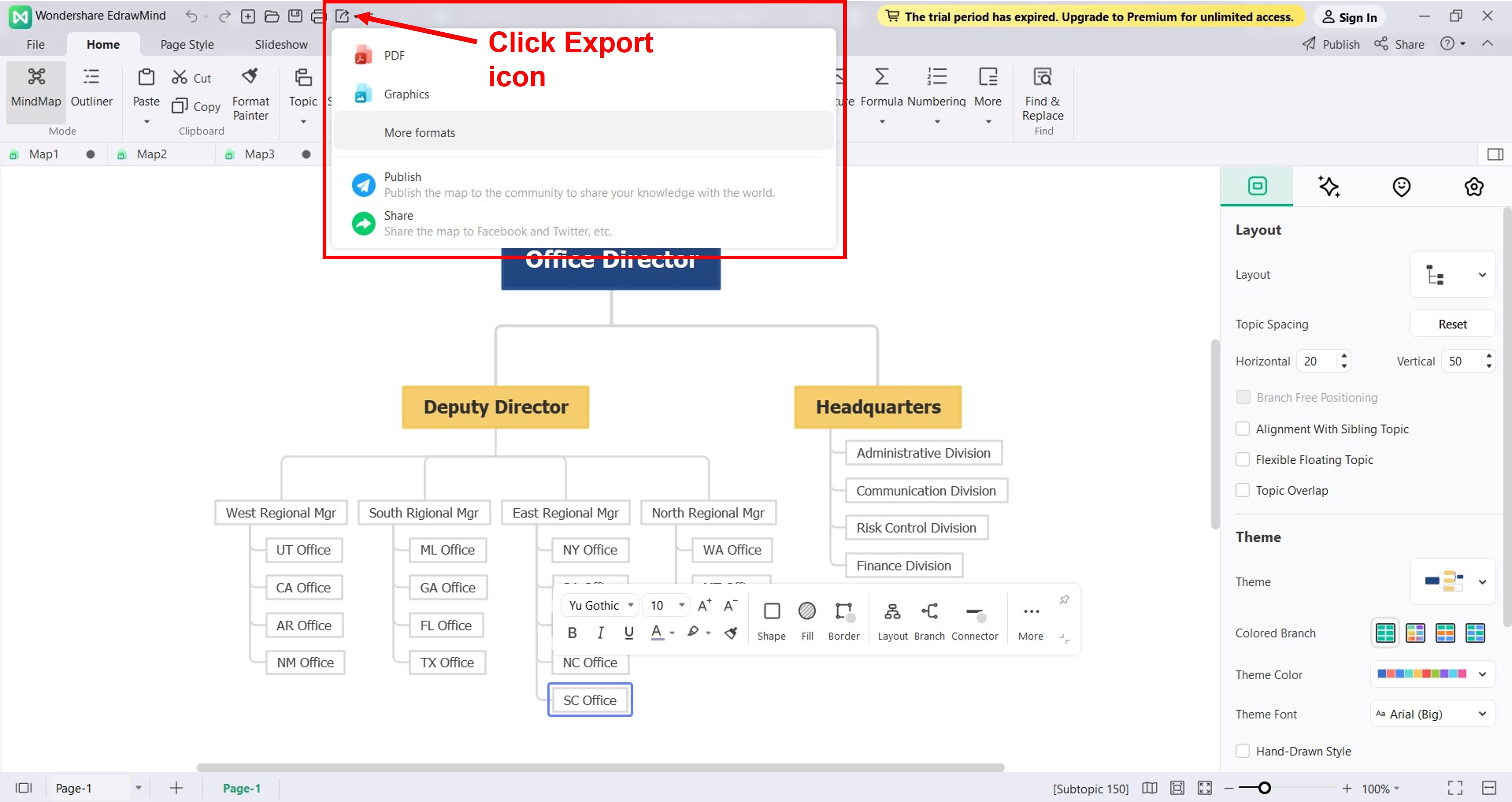 exportar un archivo del organigrama en EdrawMind