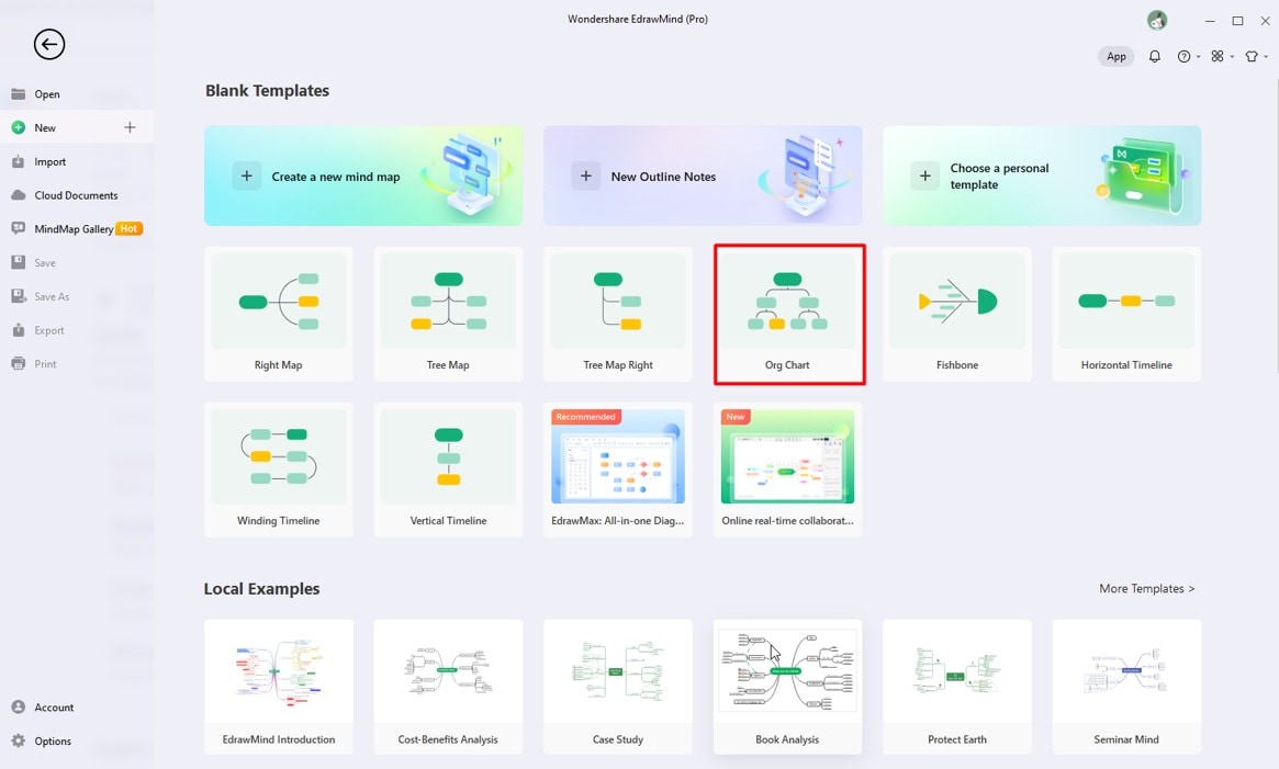 Interface de bureau des modèles vierges edrawmind