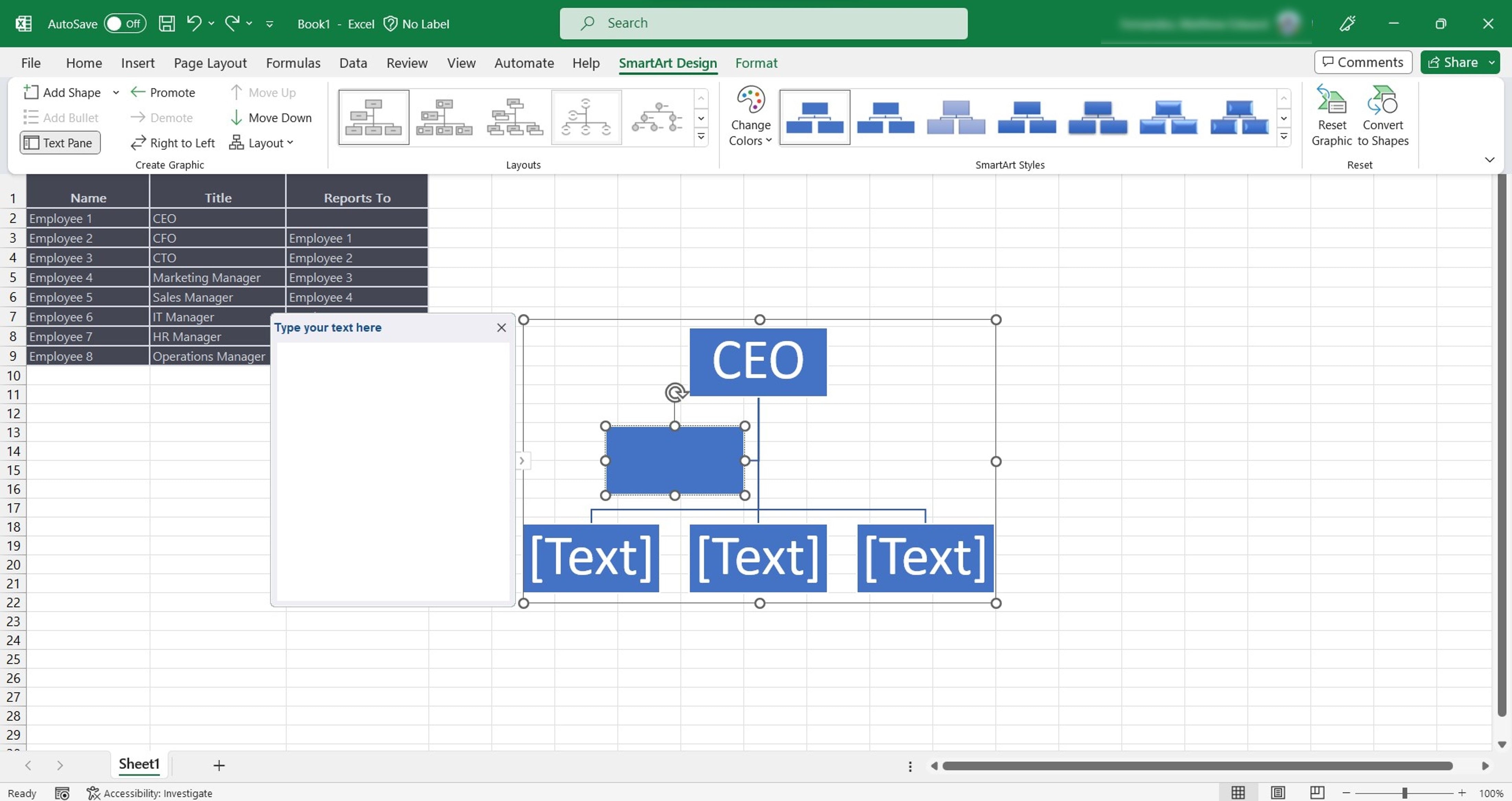 sélection de conceptions Excel Smartart