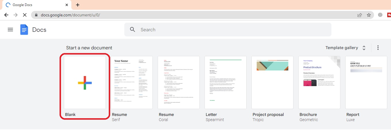 open a blank document in google docs
