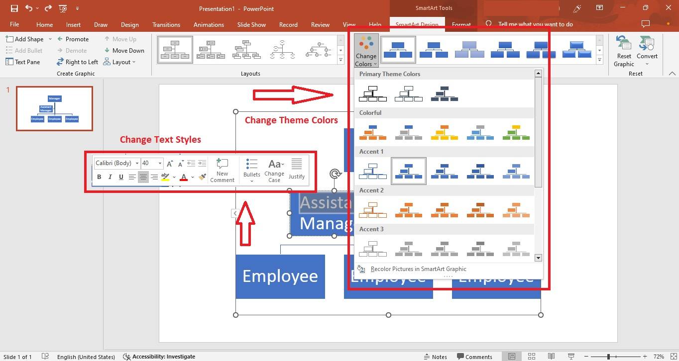 change org chart style and theme