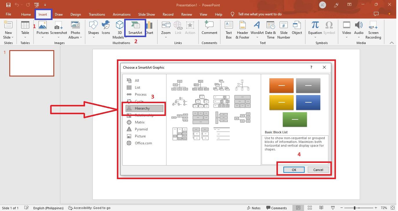 accesso a smartart in powerpoint