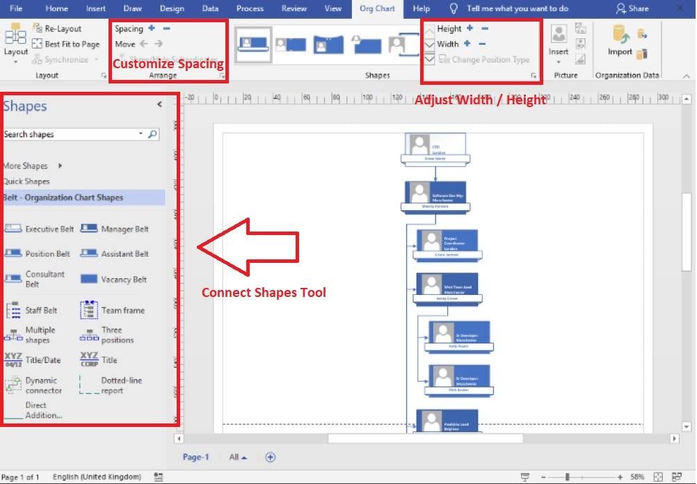 Verbinden von Formen in Visio