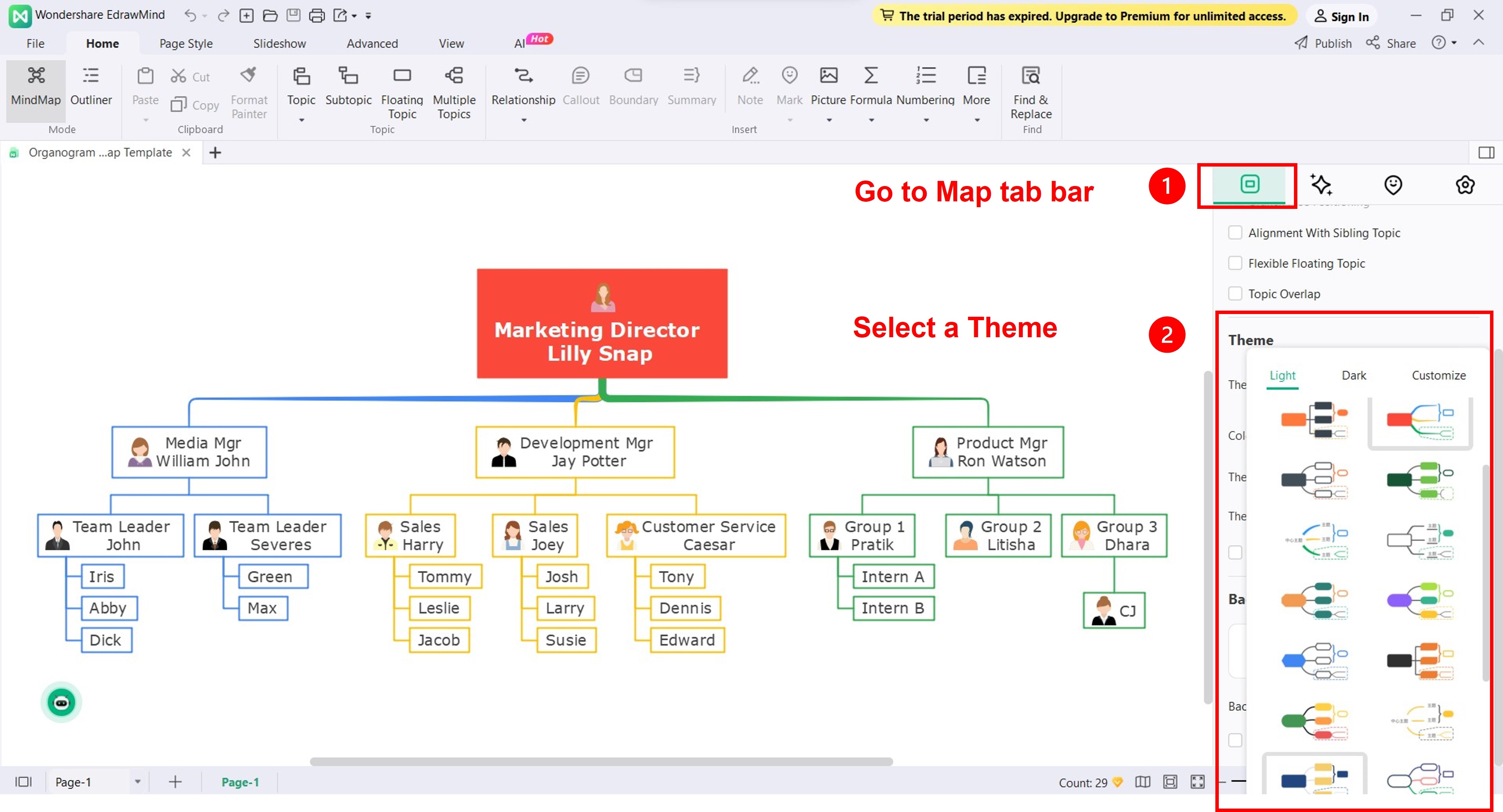 edrawmind sélectionnez un thème