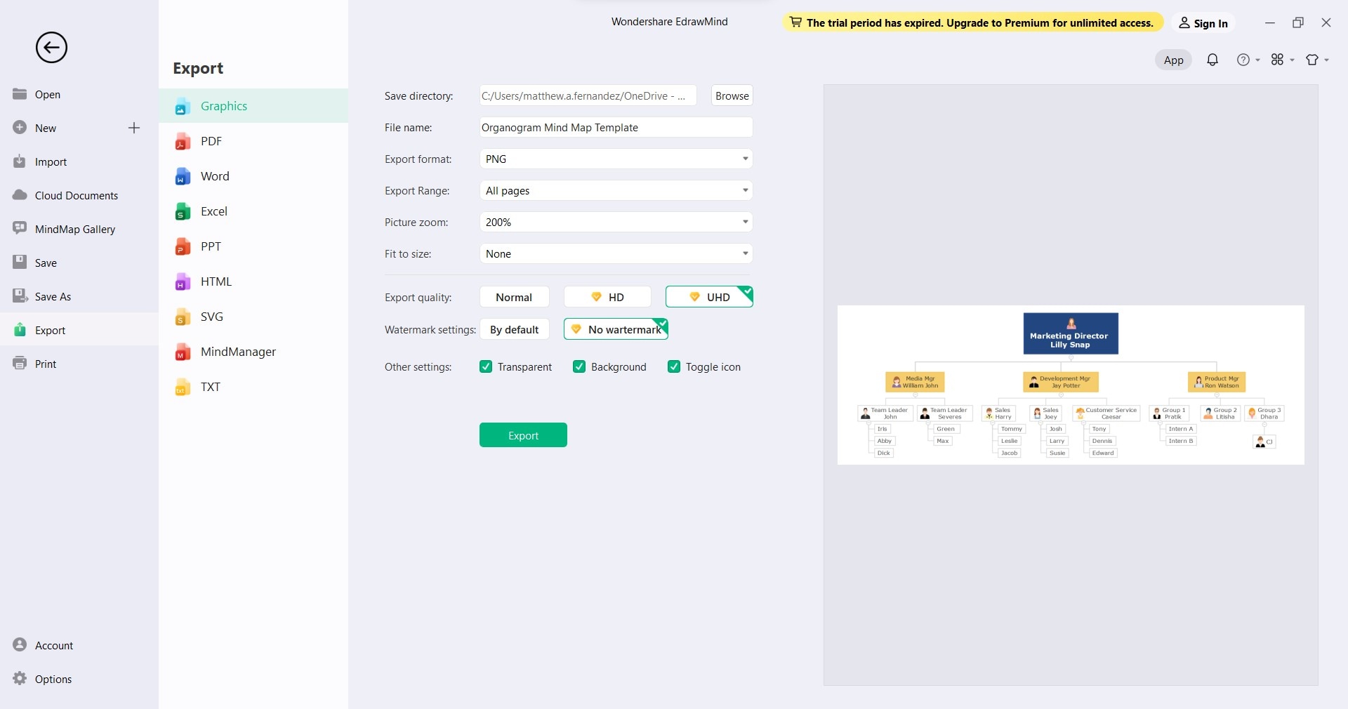 Edrawmind Export Organigramm