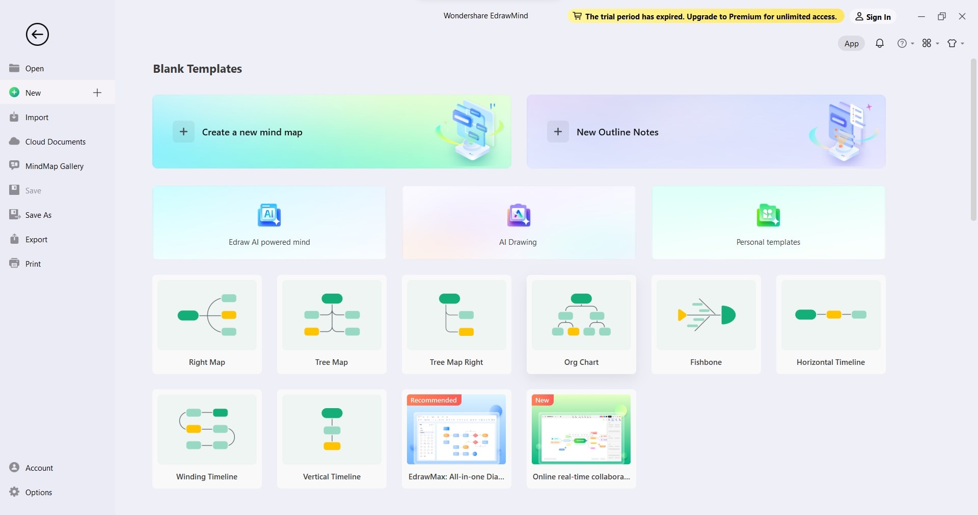 edrawmind homepage for new files