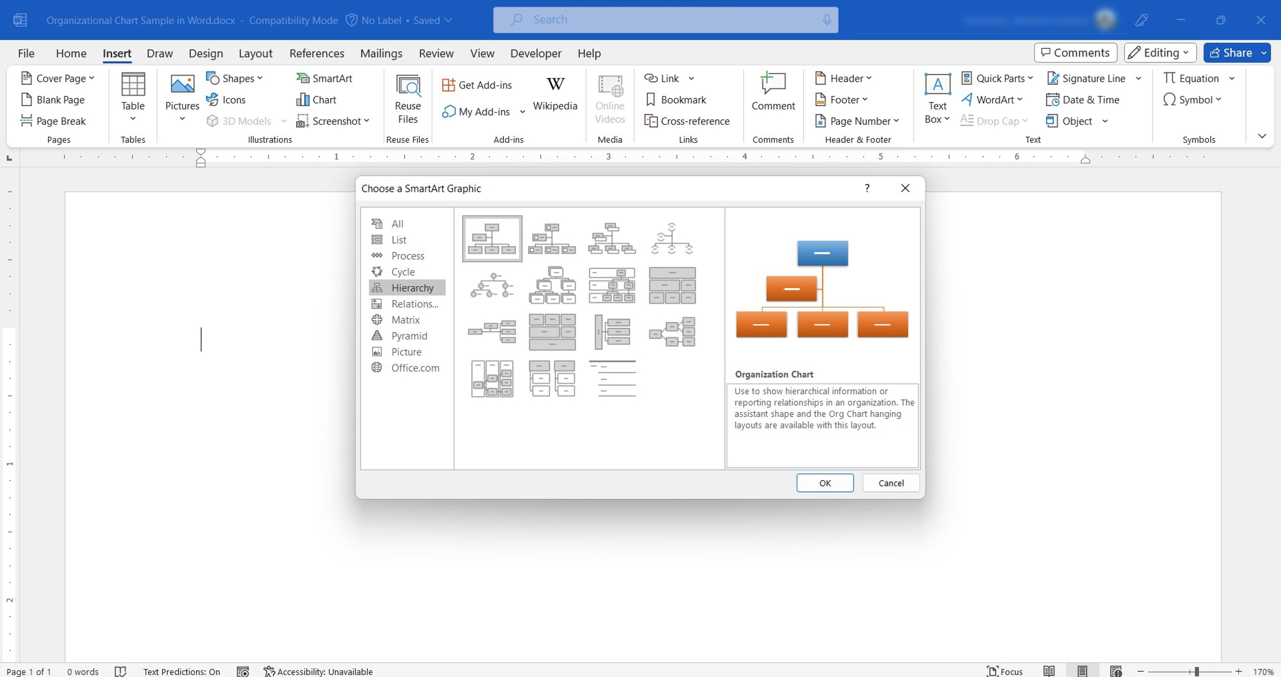 Types graphiques Microsoft Word SmartArt