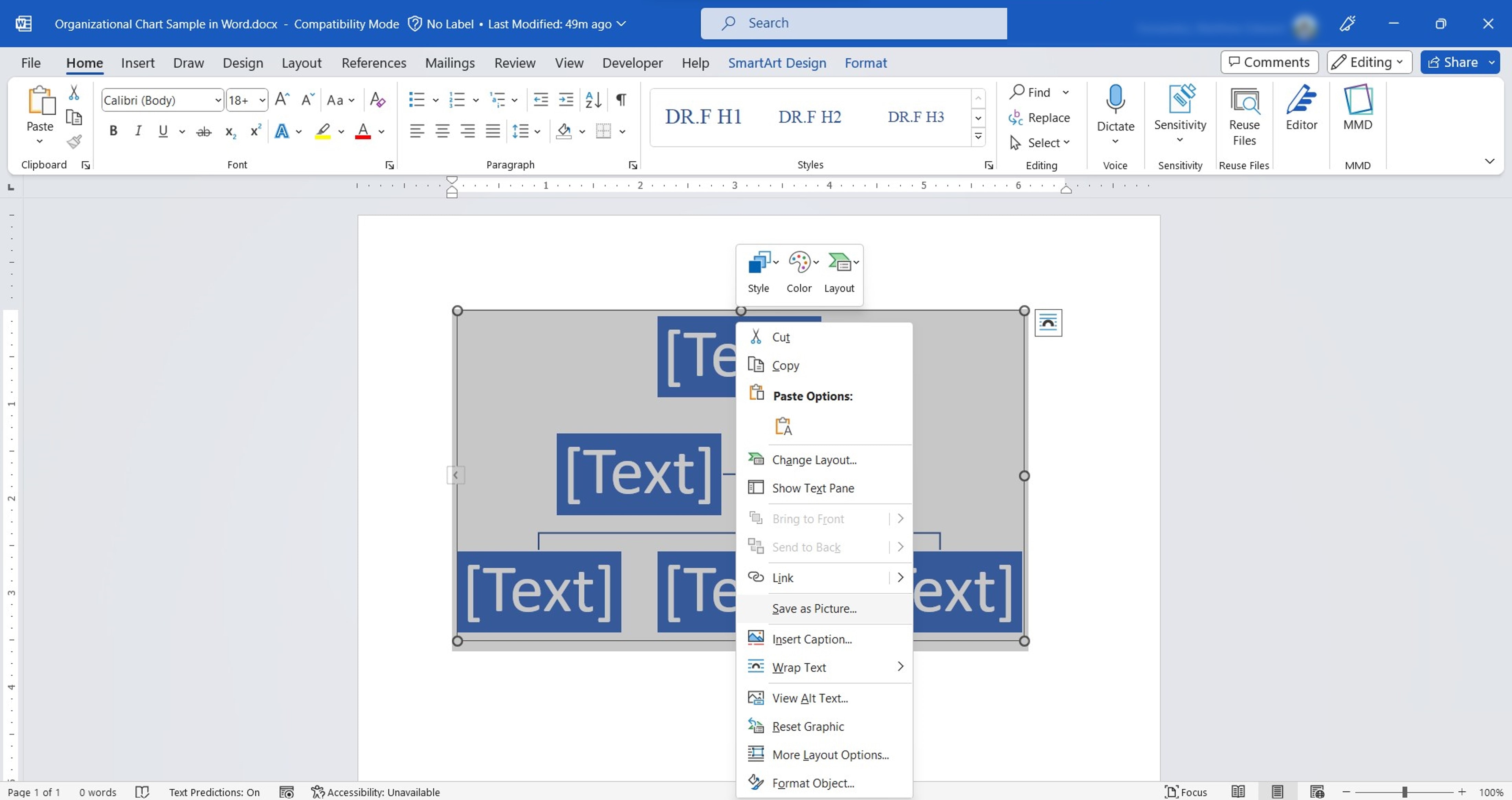 sauvegardez l'organigramme dans Word