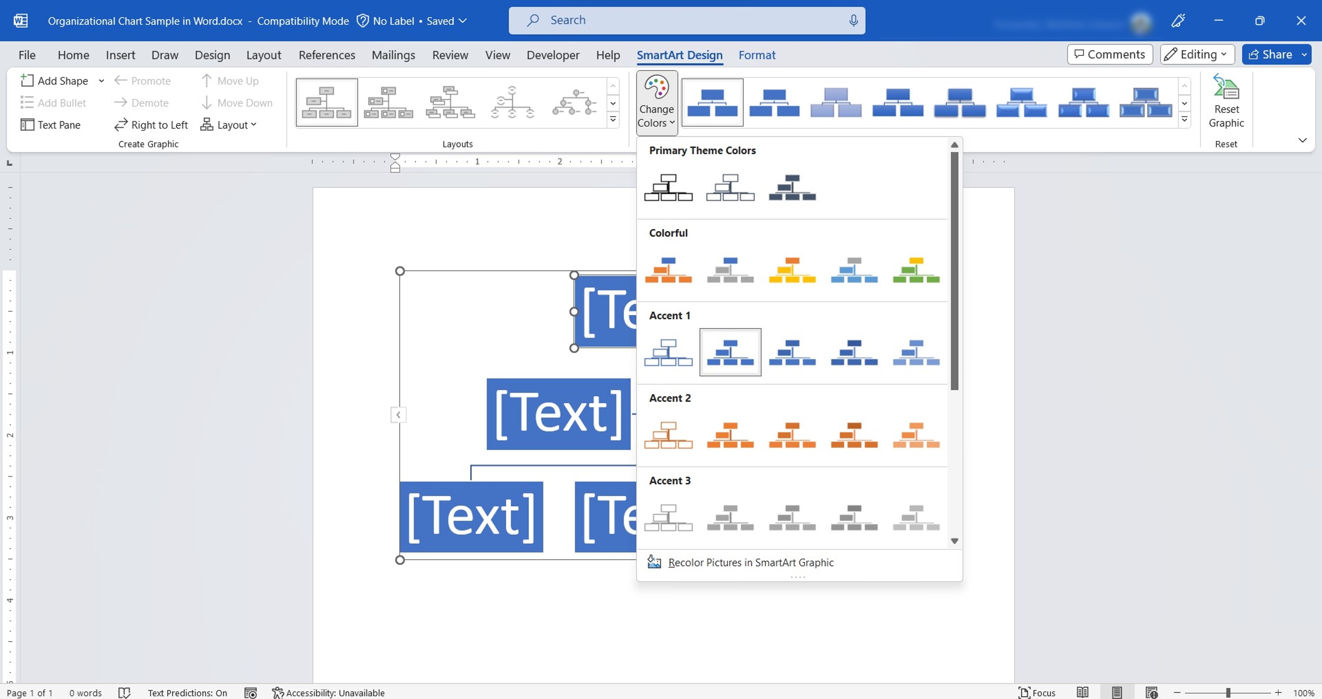 liste des couleurs du thème Microsoft Word