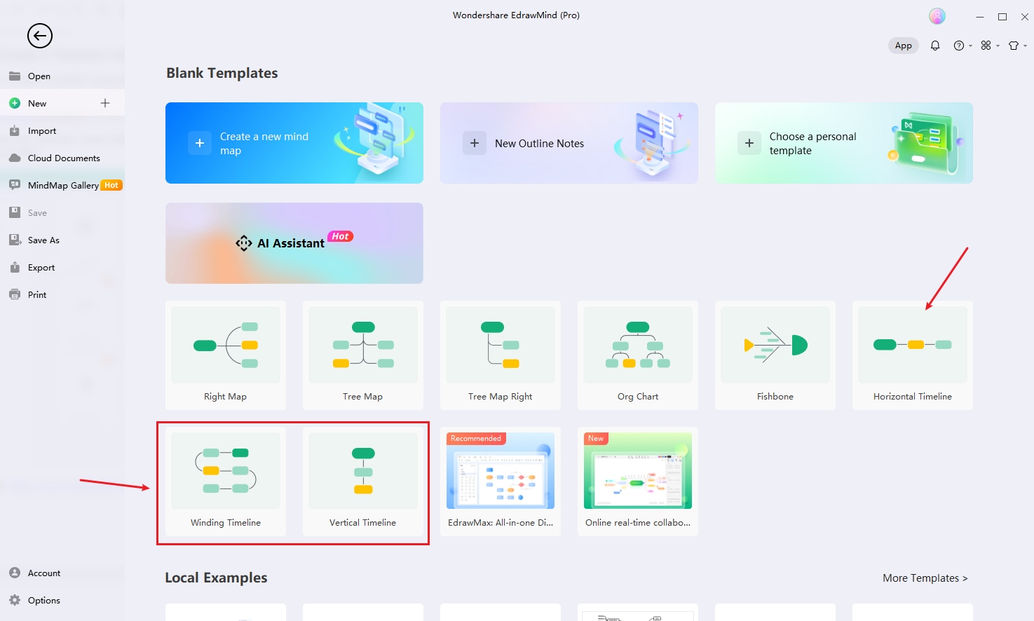 choose a timeline template in edrawmind