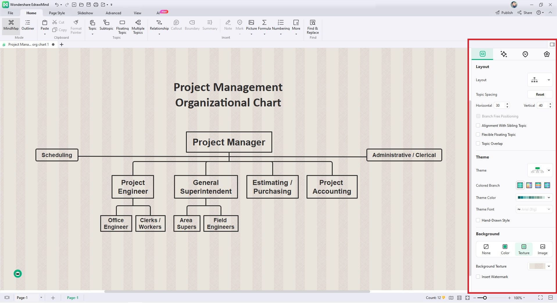 change org chart theme