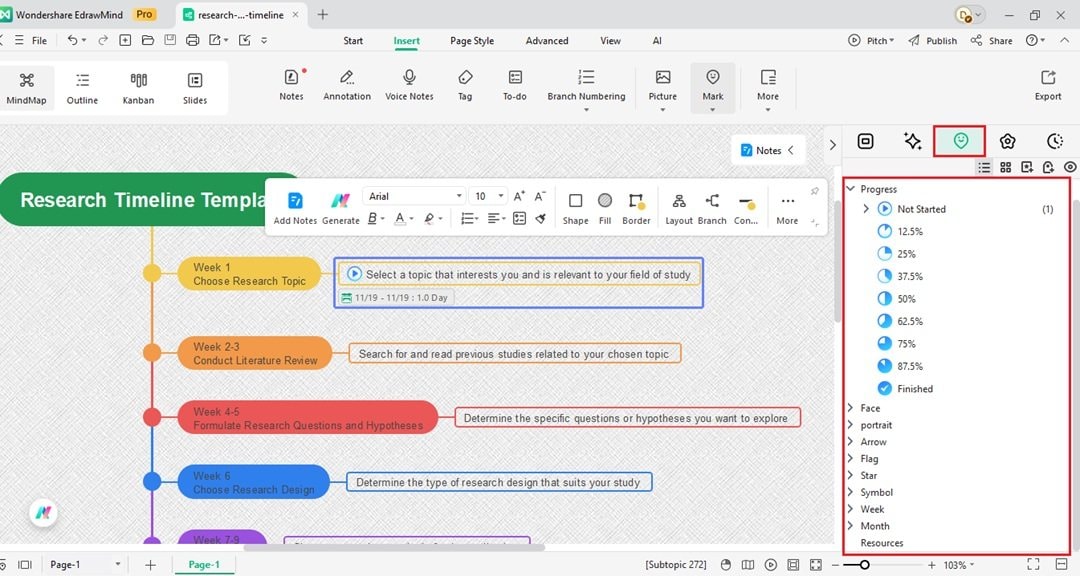 edrawmind add icons to timeline