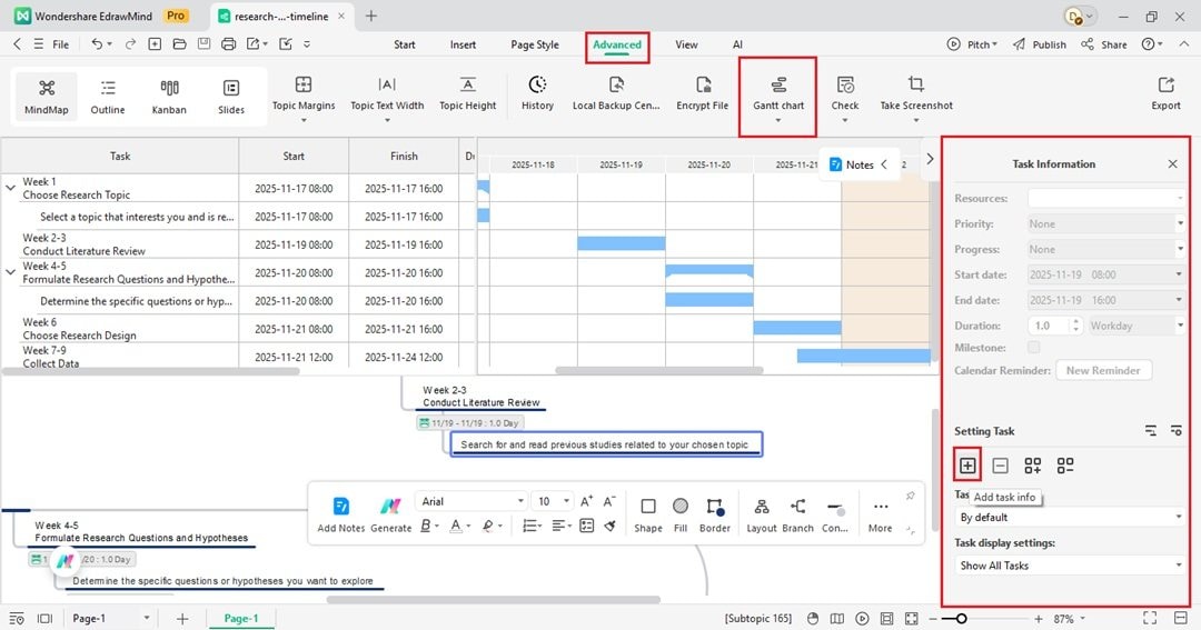 edrawmind convert timeline to gantt chart