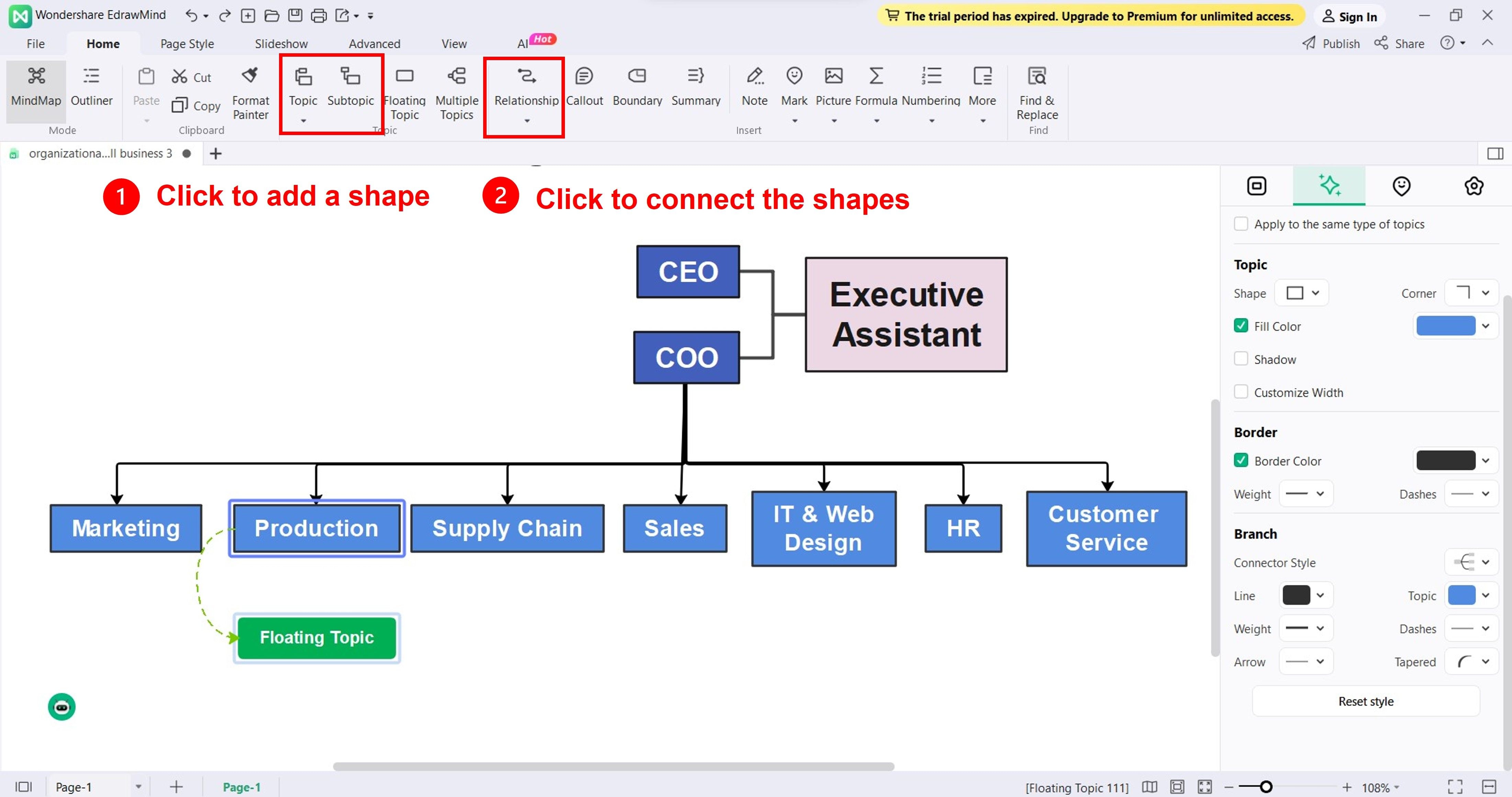 edrawmind aggiungi e collega forme