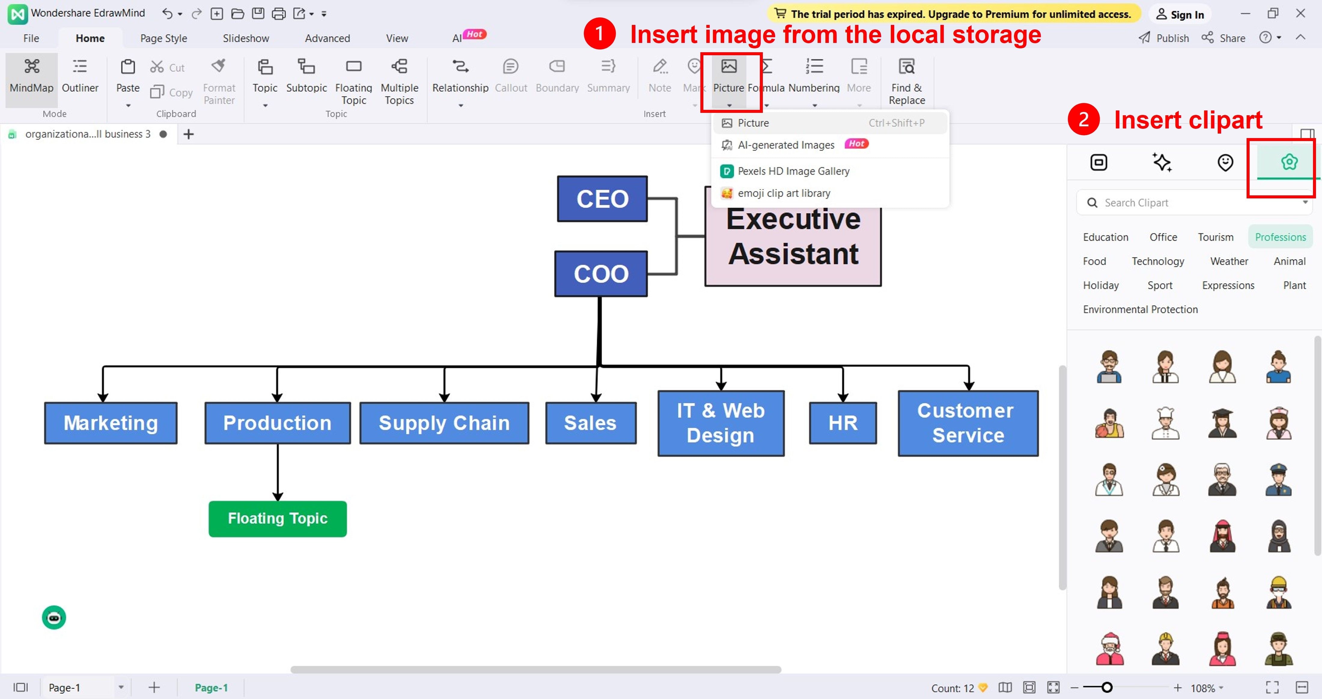 Añadir imágenes e imágenes prediseñadas en Edrawmind