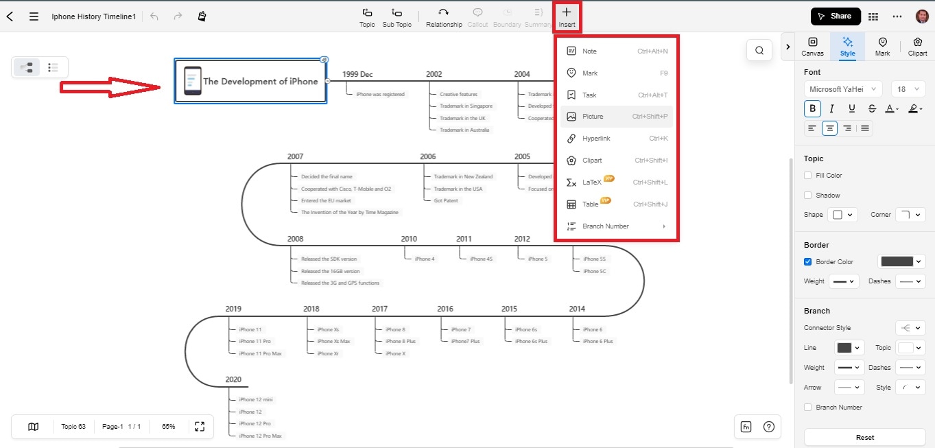 edrawmind online edit your timeline