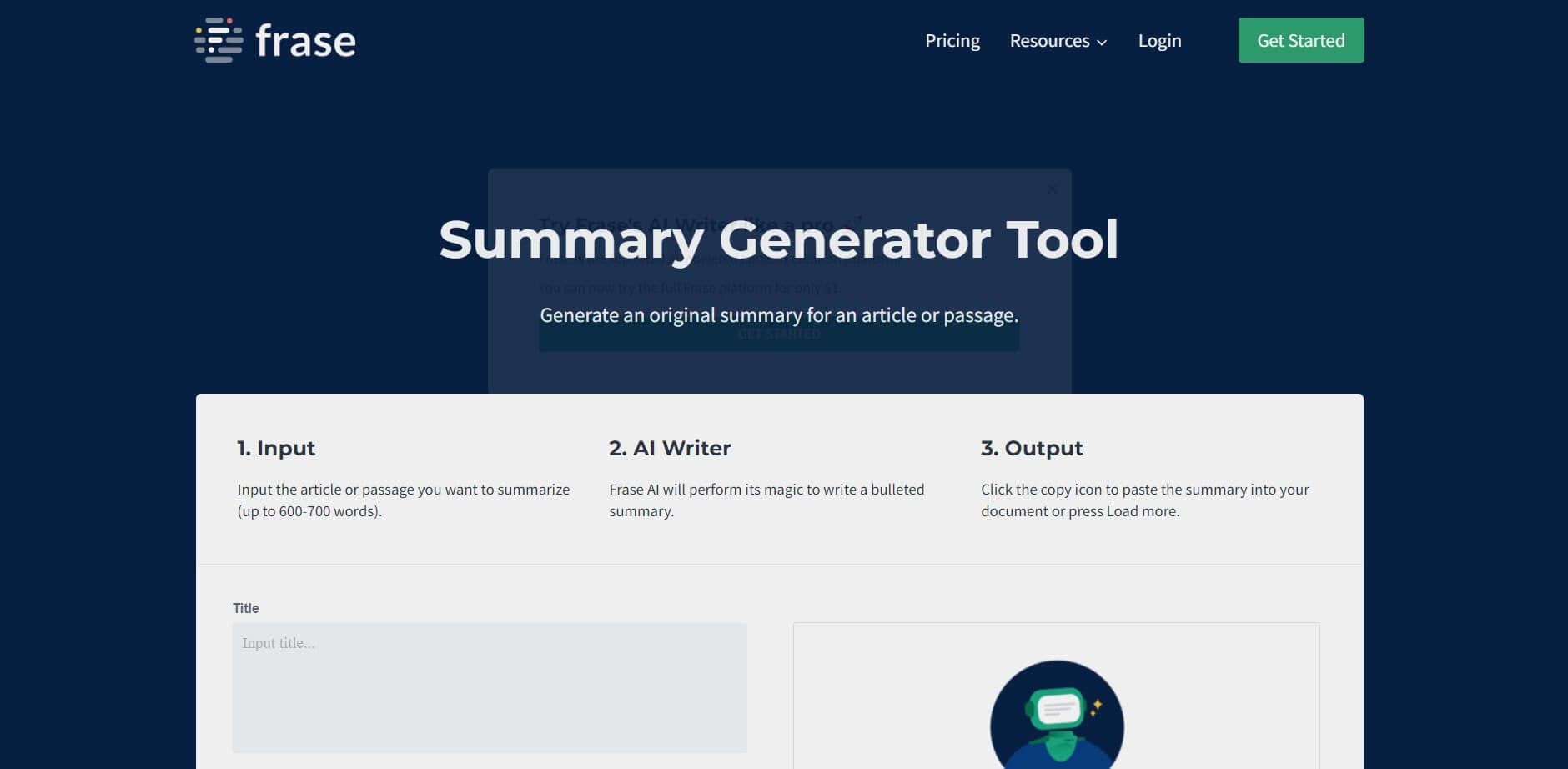 AI summary generator tool Farse