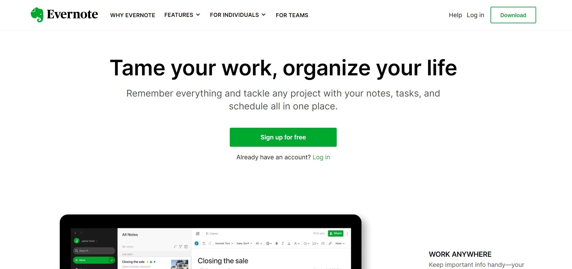 organizador de tareas aplicación Evernote