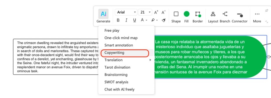 Função AI Copywriting do EdrawMind