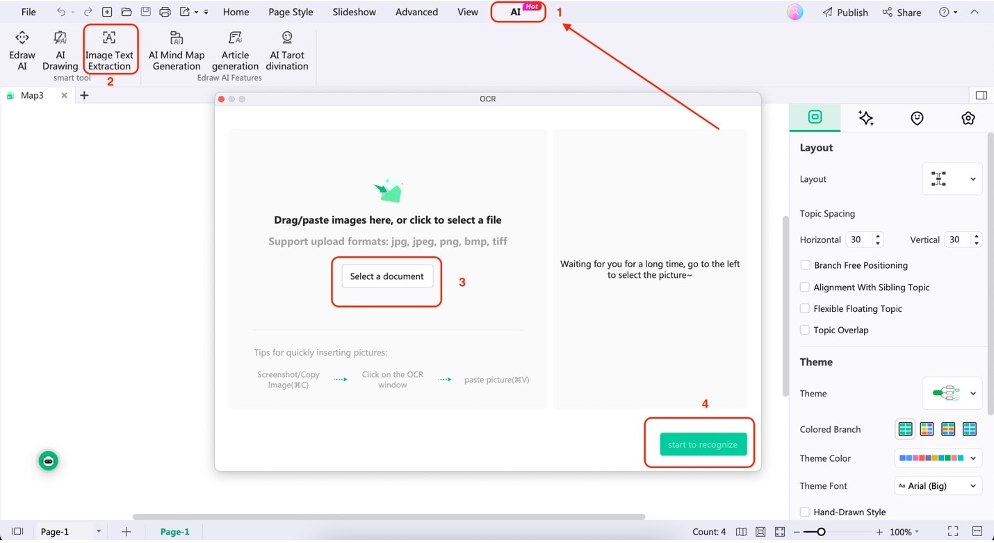 recursos do EdrawMind OCR