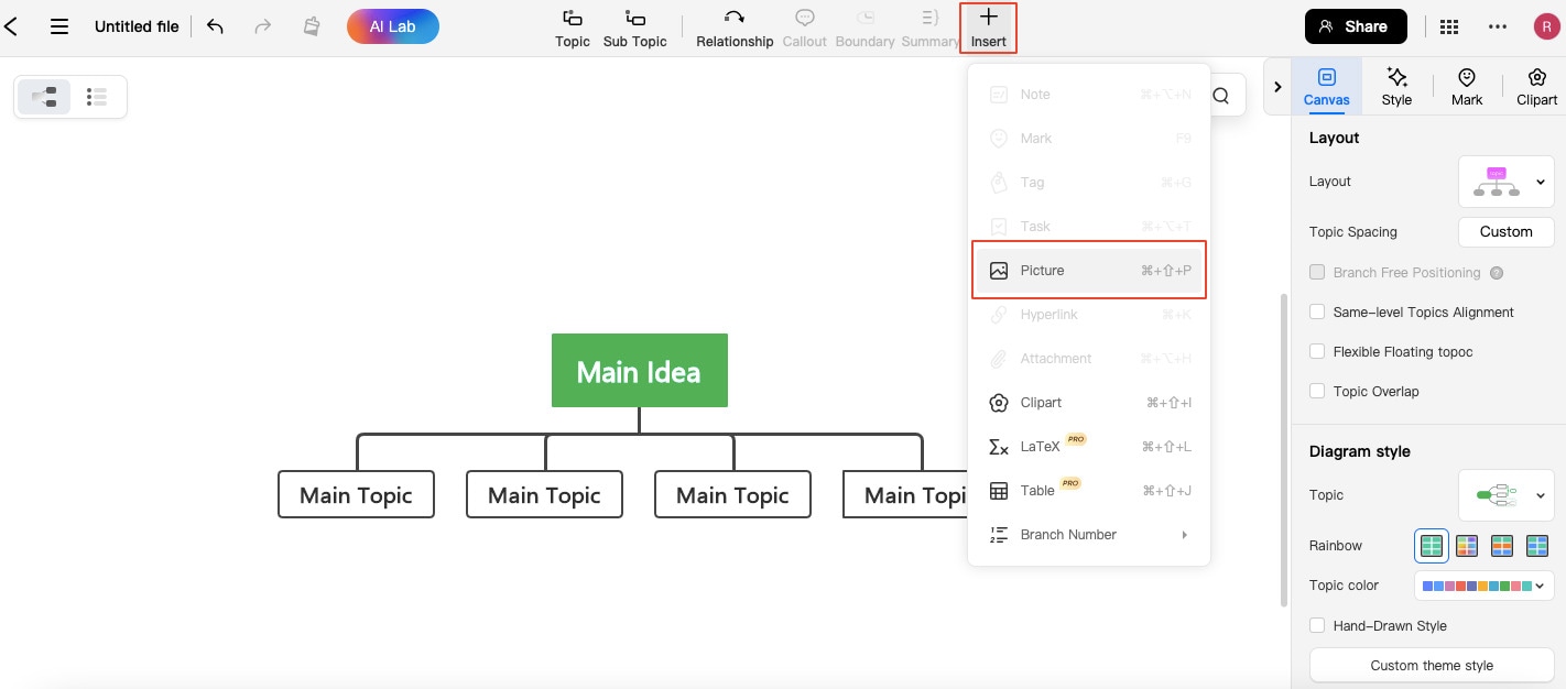 añadir imagen al organigrama en EdrawMind