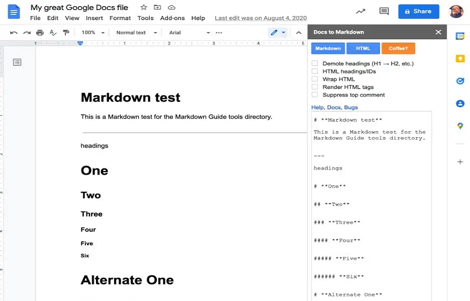 google docs markdown