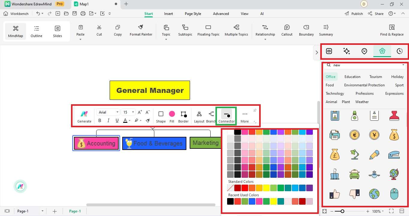 add boxes and clipart: add-connector