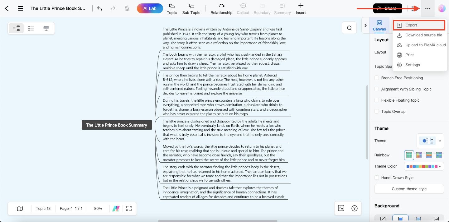 export button in edrawmind