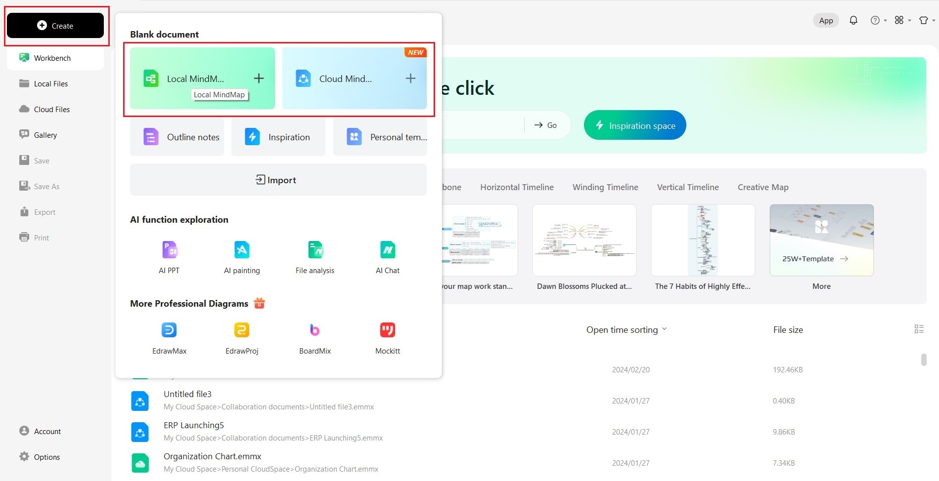 mind map creating options in edrawmind