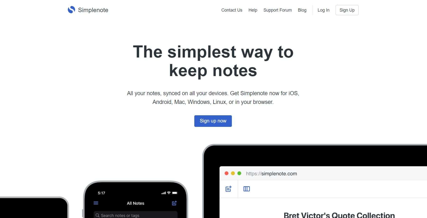 home page for simple note application