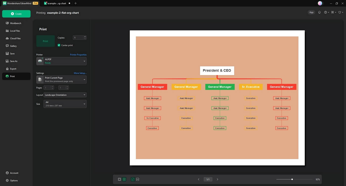 printing options window