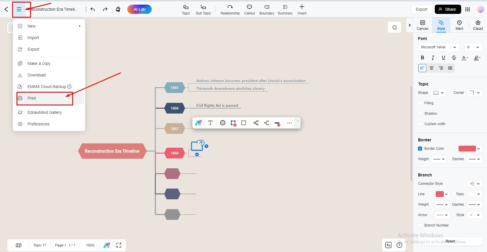 printing timeline template