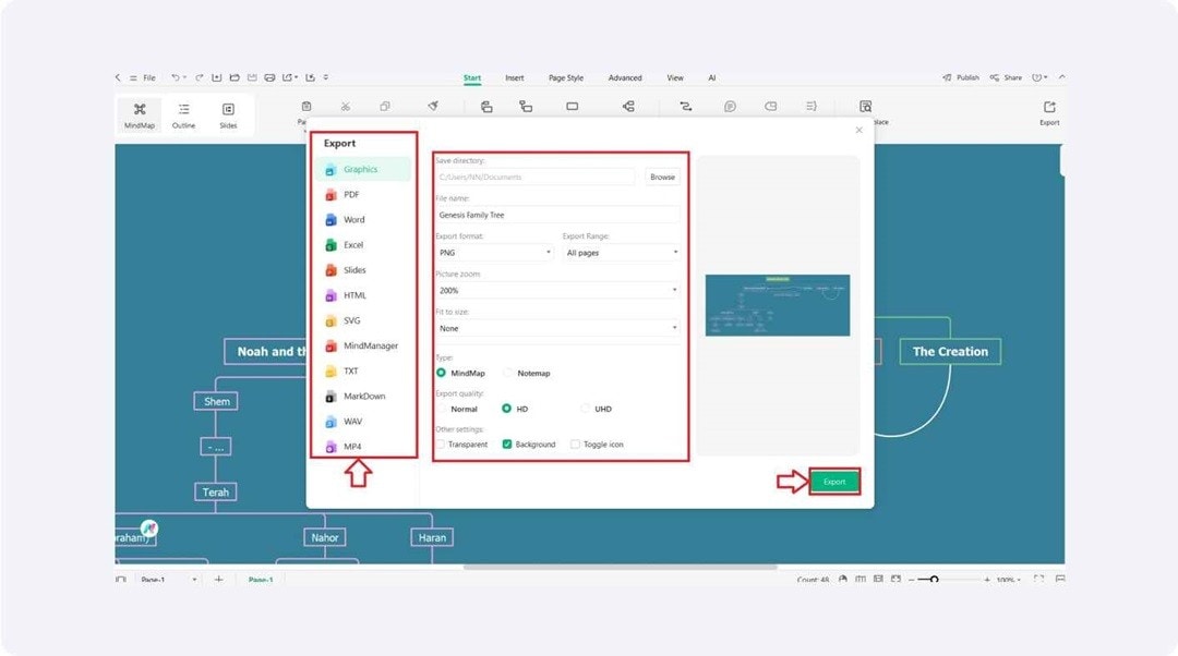 family tree save export