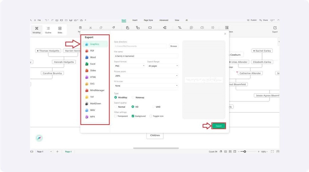 family tree save export