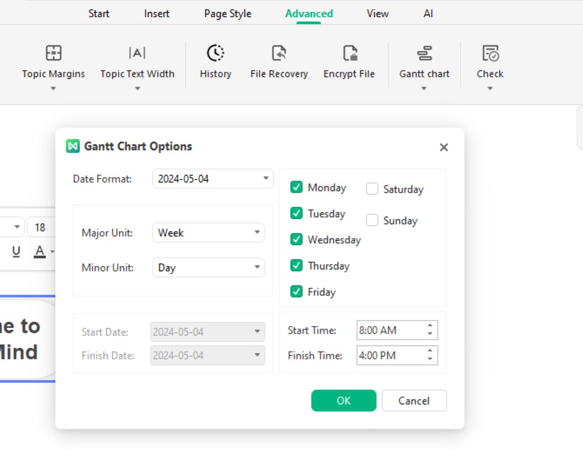 gantt chart options