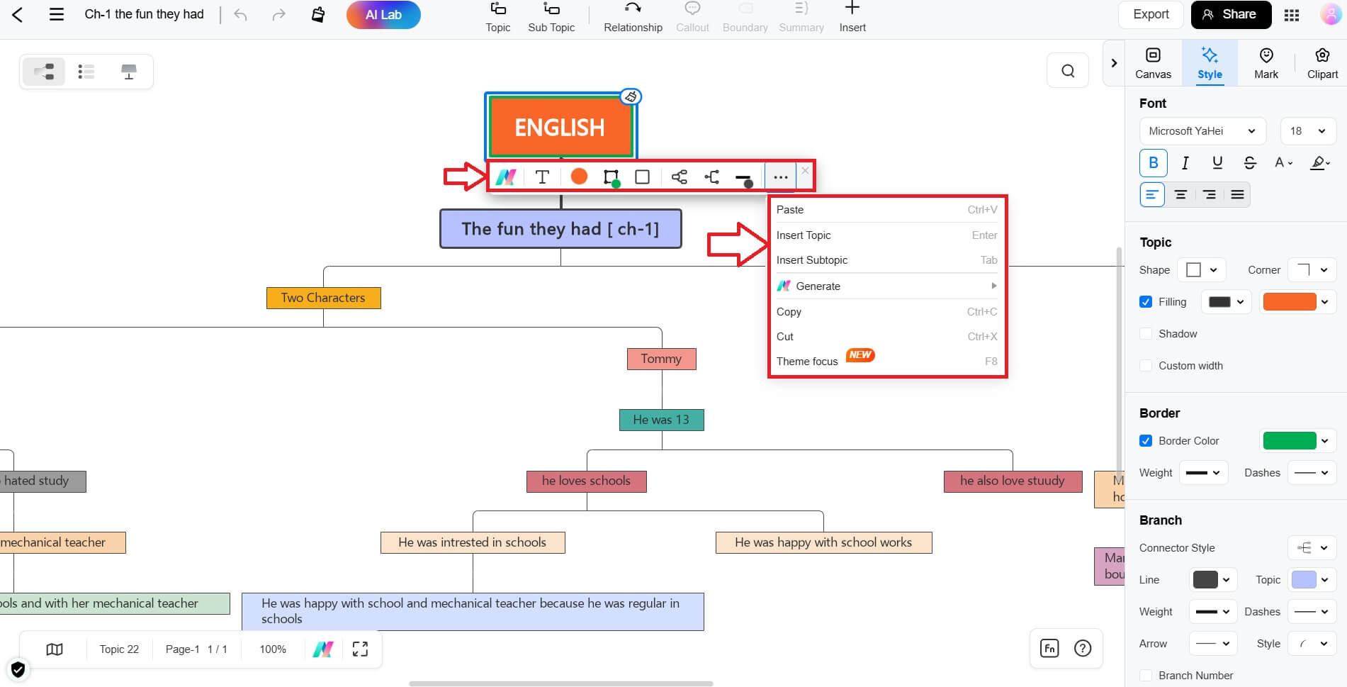 mind map edits