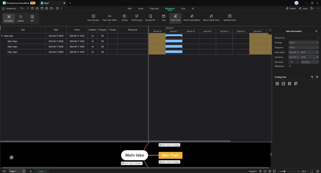 edrawmind gantt chart creation