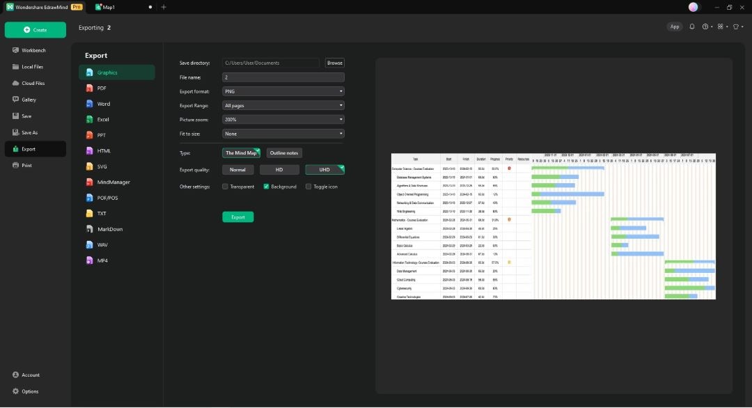 edrawmind save and export window