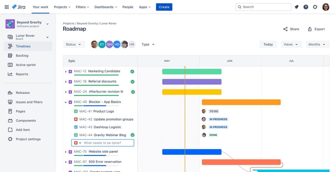 jira sample project specific gantt chart