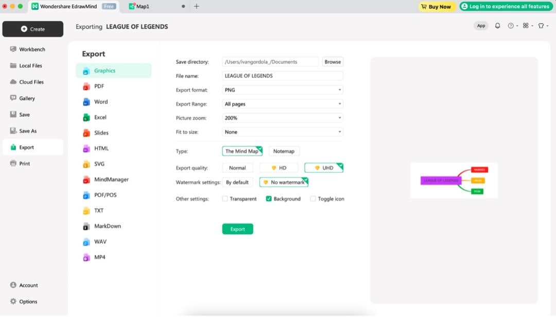 edrawmind export menu