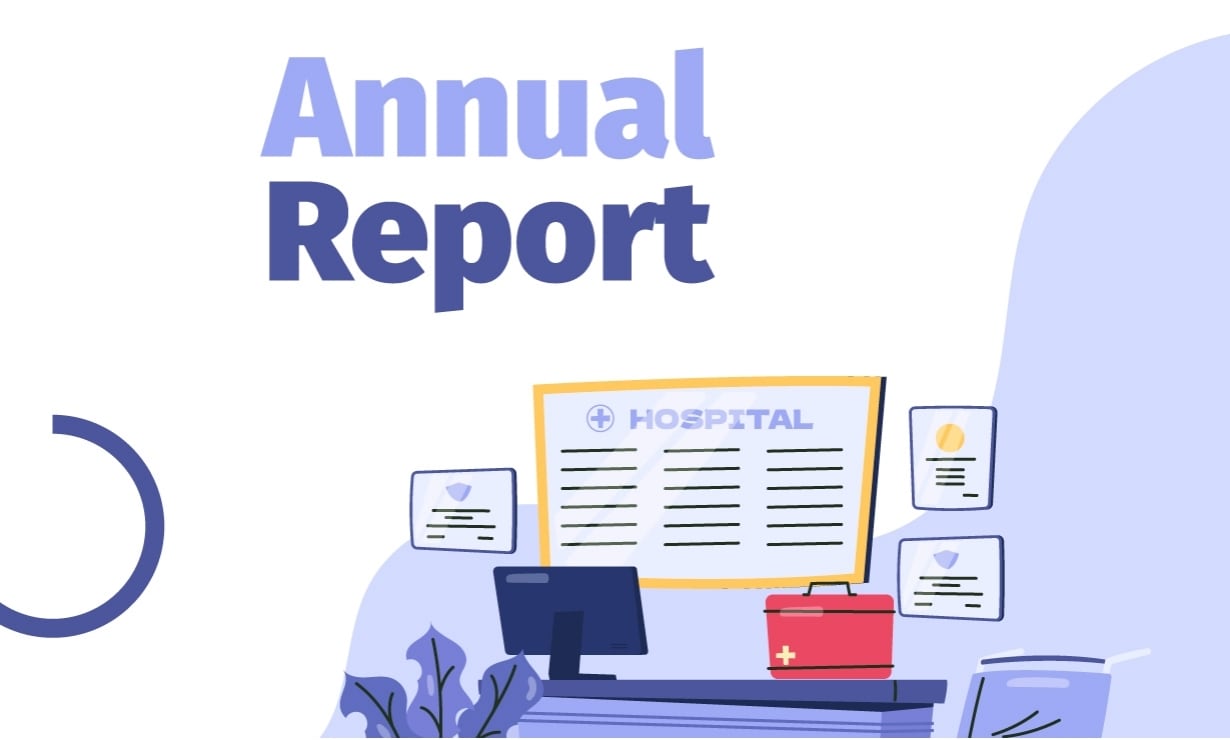 An image showing the front cover of an annual report prepared for a hospital