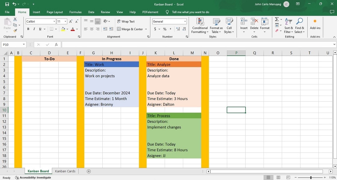 kanban board progress