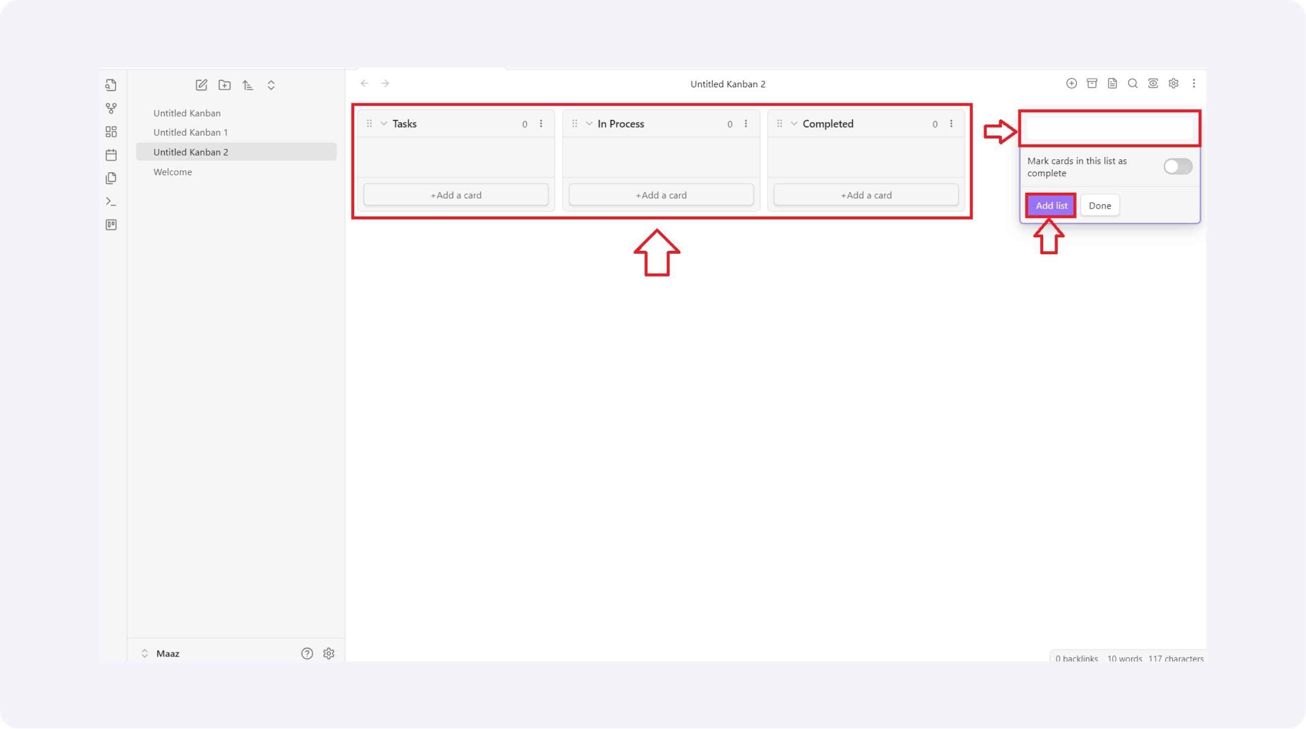 add list to kanban