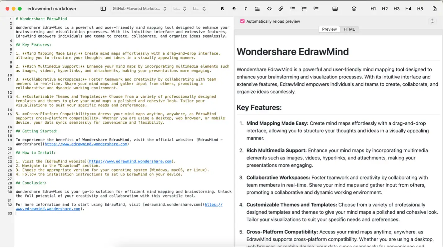 markdown wondershare edrawmind text