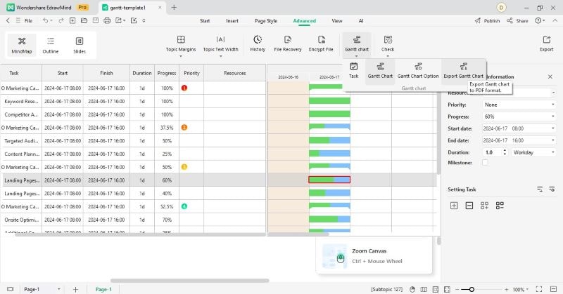 export edrawmind gantt chart as pdf